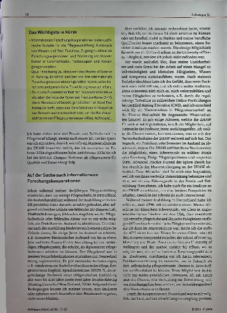 Vorschauseite 2: Internationale Forschungskooperationen Neue Perspektiven für Pflegestudierende: Ein Erfahrungsbericht