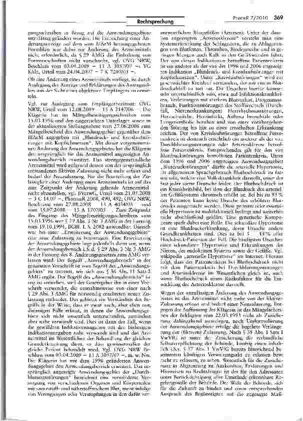 Vorschauseite 3: Fiktive Arzneimittelzulassung muss sich im Zeitpunkt der Verlängerungsentscheidung auf die ursprünglich beantragten Anwendungsgebiete beziehen AMG §§ 25 II, 29 III Nr. 3, 105 I un…