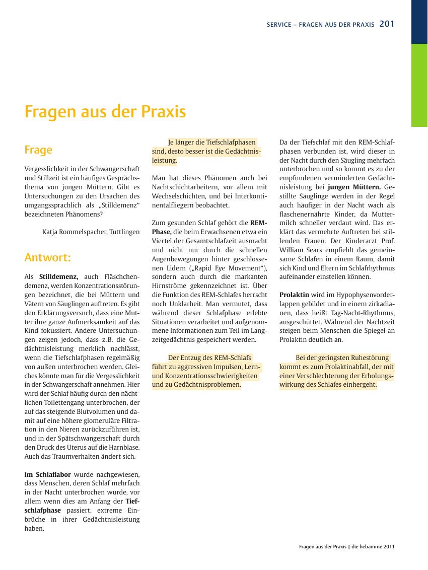 Vorschauseite 1: Fragen aus der Praxis: Stilldemenz