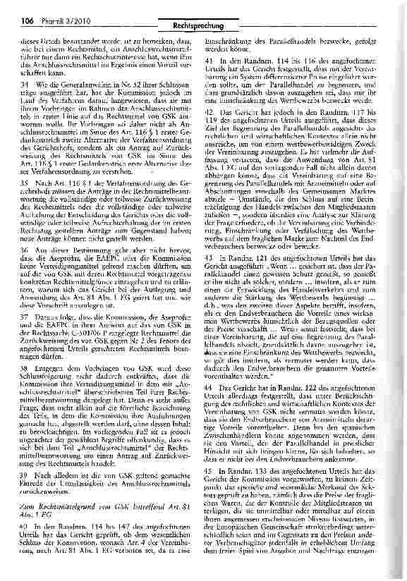 Vorschauseite 4: Vereinbarung zum Verkauf von Arzneimitteln im Parallelimport zu höheren Preisen verstößt gegen das Gemeinschaftsrecht