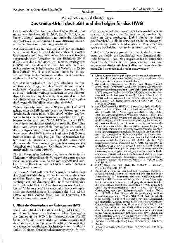 Vorschauseite 1: Das Gintec-Urteil des EuGH und die Folgen für das HWG