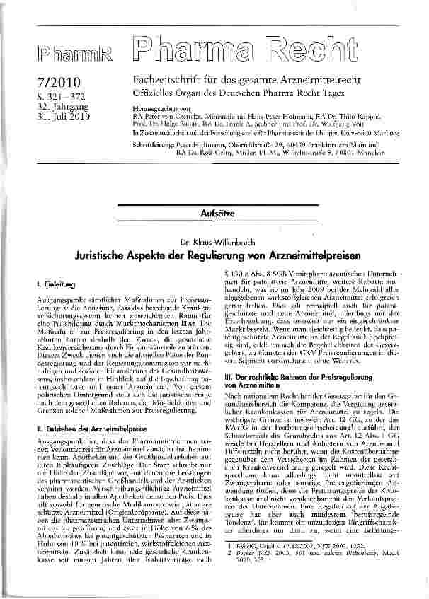 Vorschauseite 1: Juristische Aspekte der Regulierung von Arzneimittelpreisen