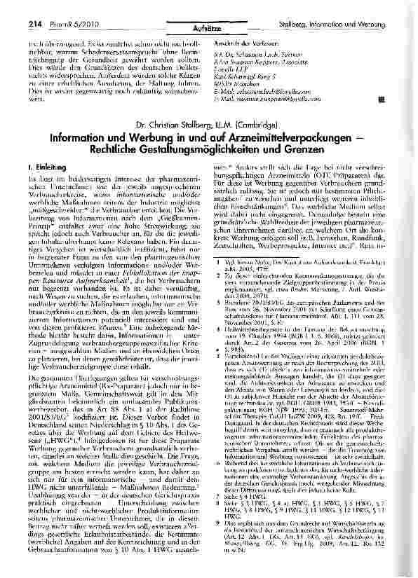 Vorschauseite 1: Information und Werbung in und auf Arzneimittelverpackungen — Rechtliche Gestaftungsmöglichkeiten und Grenzen