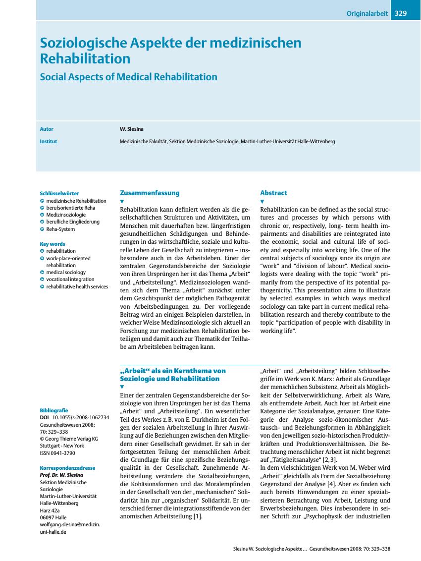 Vorschauseite 1: Soziologische Aspekte der medizinischen Rehabilitation