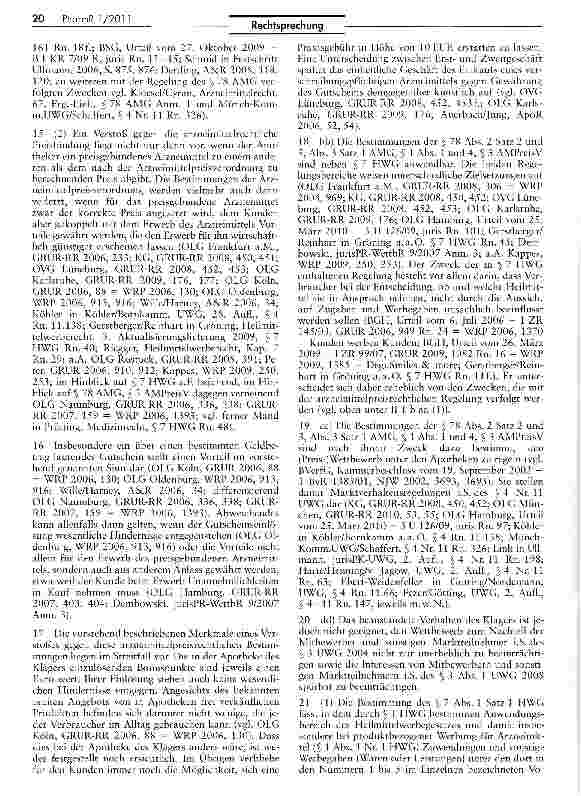 Vorschauseite 3: Keine Rabatte bei der Abgabe verschreibungspflichtiger Arzneimittel — (Bonuspunkte)UWG §S 3, 4 Nr. 11; HWG §711 Nr. 1 Fall 2