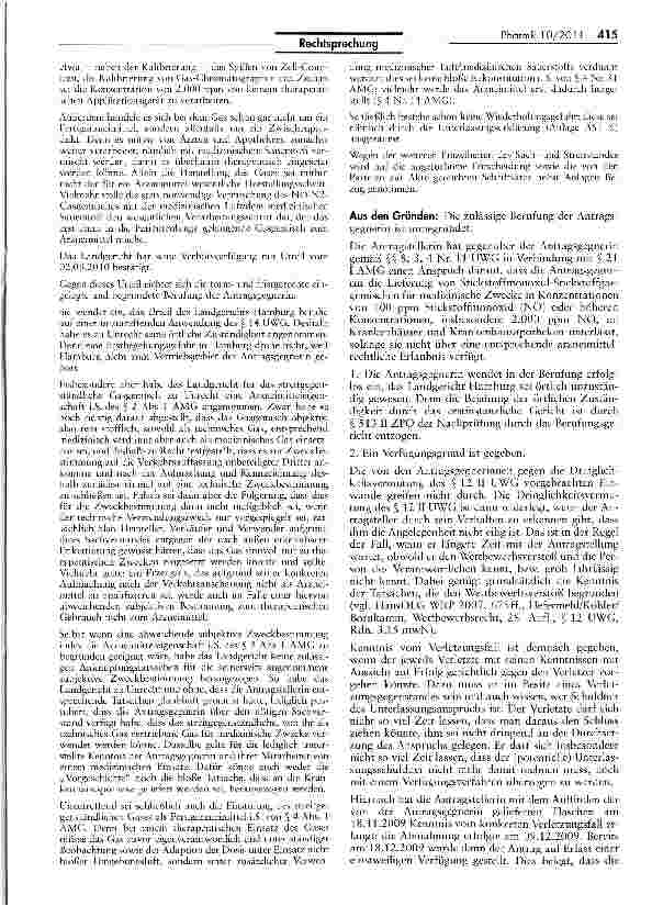 Vorschauseite 3: Zur Arzneinmitteleigenschaft von Stickstoffmonoxid-Stickstoffgasgemischen für medizinische Zwecke UWG $S 3, 4 Nr. 11, 8; AMG §§ 2 I Nr. 1, 2 I Nr. 2, 4 I, 4 XXXI, 21 I, 21 II Nr. 1