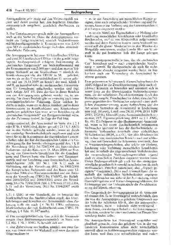 Vorschauseite 4: Zur Arzneinmitteleigenschaft von Stickstoffmonoxid-Stickstoffgasgemischen für medizinische Zwecke UWG $S 3, 4 Nr. 11, 8; AMG §§ 2 I Nr. 1, 2 I Nr. 2, 4 I, 4 XXXI, 21 I, 21 II Nr. 1