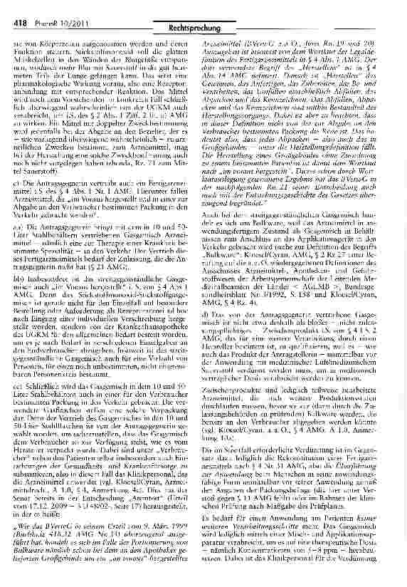 Vorschauseite 6: Zur Arzneinmitteleigenschaft von Stickstoffmonoxid-Stickstoffgasgemischen für medizinische Zwecke UWG $S 3, 4 Nr. 11, 8; AMG §§ 2 I Nr. 1, 2 I Nr. 2, 4 I, 4 XXXI, 21 I, 21 II Nr. 1
