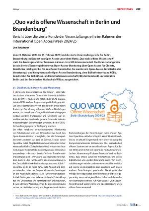 Vorschauseite 1: „Quo vadis offene Wissenschaft in Berlin und Brandenburg“