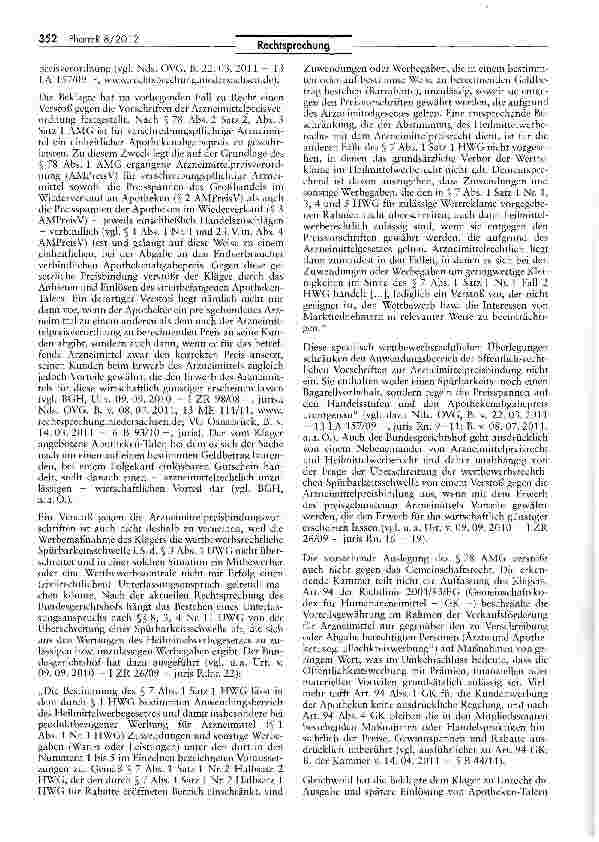 Vorschauseite 3: Zur Ausgabe von Apotheken-Werbegaben („Apotheken-Taler) bei verschreibungspflichtigen und damit preisgebundenen Arzneimitteln AMG S$ 69 II, 78; AMPreisV § 3; RL 2001/83/EG Art 94;…