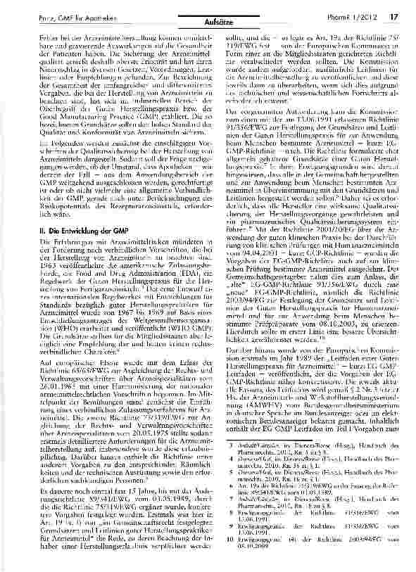 Vorschauseite 2: Die Good Manufacturing Practice (GMP) und ihre fehlende Verbindlichkeit für Apotheken