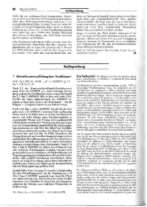 Vorschauseite 1: Rückstellmusterverpflichtung beim Parallelimport
