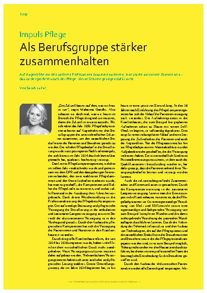 Vorschauseite 1: Impuls Pflege: Als Berufsgruppe stärker zusammenhalten.