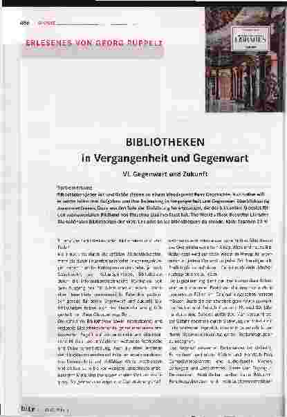 Vorschauseite 1: BIBLIOTHEKEN in Vergangenheit und Gegenwart VI. Gegenwart und Zukunf