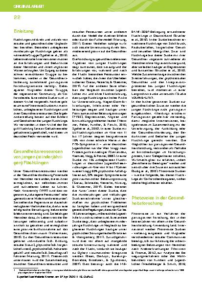 Vorschauseite 2: Gesundheitsressourcen von jungen, männlichen, unbegleiteten Flüchtlingen: Ergebnisse einer Photovoice Studie