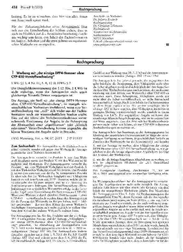 Vorschauseite 1: Werbung mit „der einzige DPP4-Hemmer ohne CYP-450-Verstoffwechselung