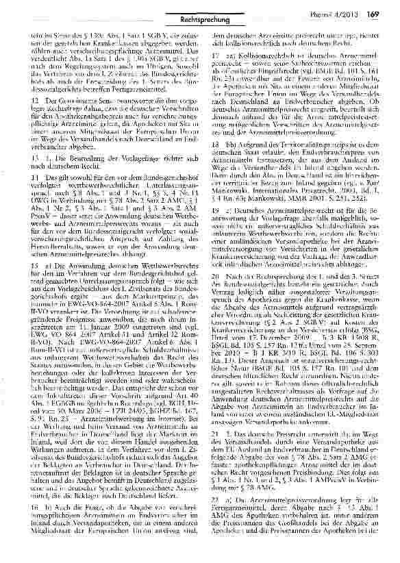 Vorschauseite 2: Deutsche Arzneimittelpreisbindung gilt auch für EU-Versandapotheken SGB V 130a T 1; AMPreisV § 3 I; RL 2001/83/EG Arr. 4 III