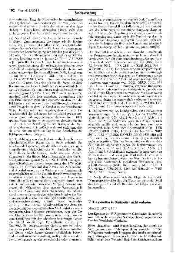 Vorschauseite 1: E Zigaretten in Gaststätten nicht verboten NiSchG NRW § 3 I 1