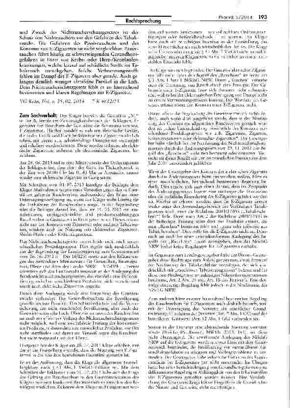 Vorschauseite 2: E Zigaretten in Gaststätten nicht verboten NiSchG NRW § 3 I 1