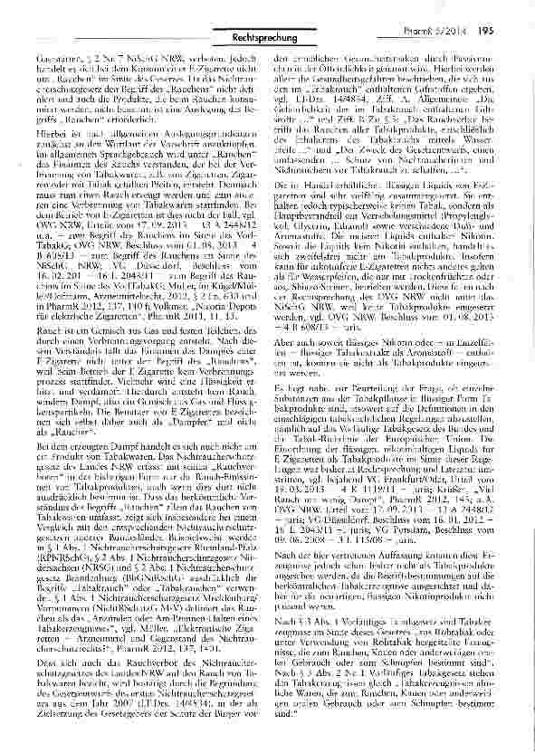 Vorschauseite 4: E Zigaretten in Gaststätten nicht verboten NiSchG NRW § 3 I 1