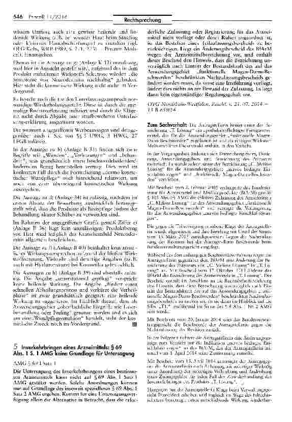 Vorschauseite 1: Inverkehrbringen eines Arzneimittels: § 69 Abs. 1 S. 1 AMG keine Grundlage für Untersagung AMCi § 69 1 Satz 1