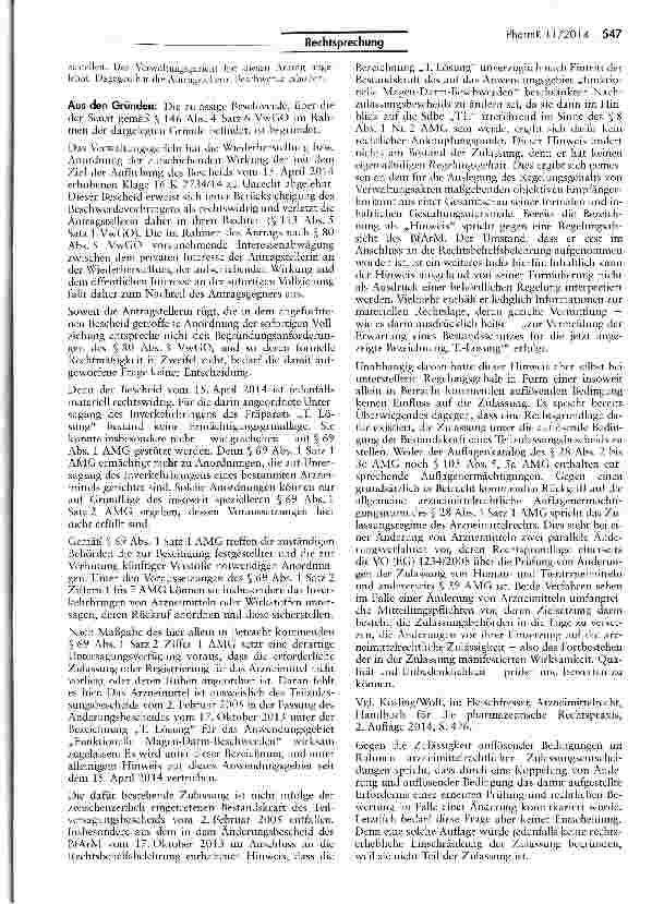 Vorschauseite 2: Inverkehrbringen eines Arzneimittels: § 69 Abs. 1 S. 1 AMG keine Grundlage für Untersagung AMCi § 69 1 Satz 1