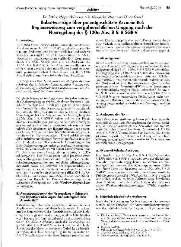 Vorschauseite 1: Rabattverträge über patentgeschützte Arzneimittel:Regieanweisung zum vergaberechtlichen Umgang nach derNeuregelung des § 130a Abs. 8 S. 8 SGB V