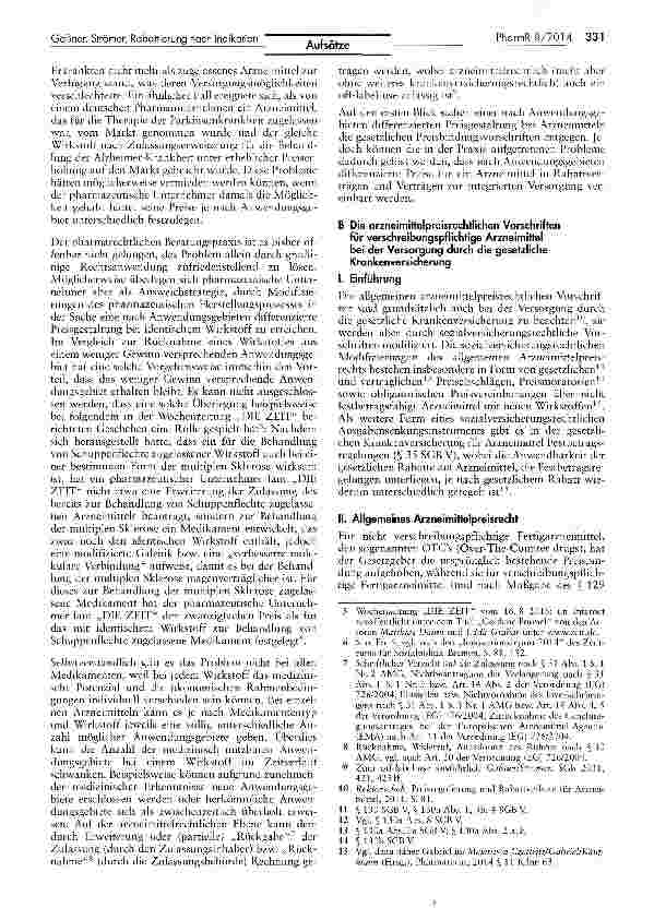 Vorschauseite 2: Rabattierung nach Indikation? - Zur nach Anwendungsgebieten differenzierten Preisgestaltung bei Arzneimitteln in Rabattverträgen und Verträgen zur integrierten Versorgung
