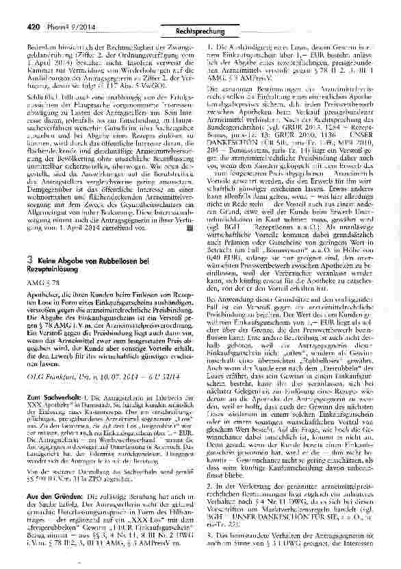 Vorschauseite 4: Keine Zugaben und Rabatte für verschreibungspflichtige Medikamente aus der ApothekeHeilBerG § 6 I Nr. 6; BO $ 19 Nr. 3; AMG § 78