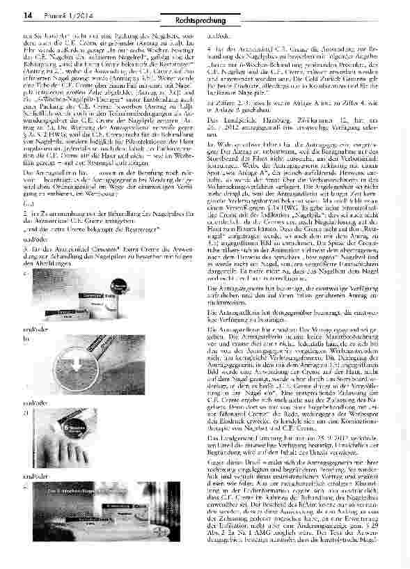 Vorschauseite 2: Werbung für ein Arzneimittel außerhalb der Zulassung (Nagelpilztherapie-Creme)