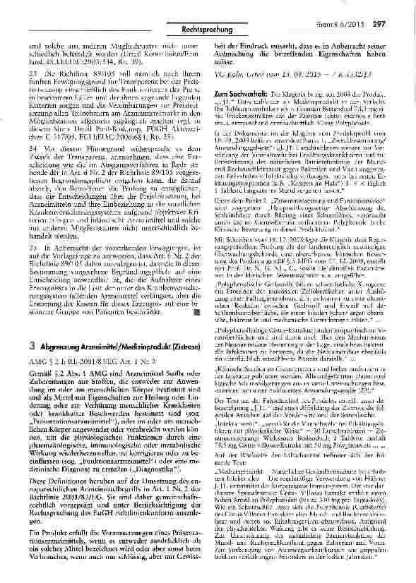 Vorschauseite 1: Abgrenzung Arzneimittel/Medizinprodukt (Zistrose) AMG § 2 I; RL 2001/83/EG Art. 1 Nr. 2