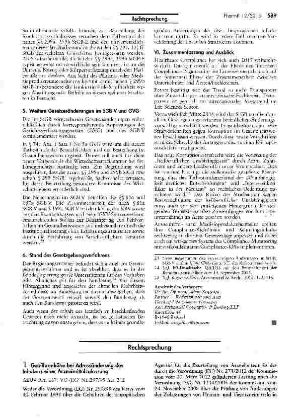 Vorschauseite 1: Gebührenhöhe bei Adressänderung des Inhabers einer ArzneimittelzulassungAEUV Art. 267; VO (EG) Nr. 297/95 Art. 3 II