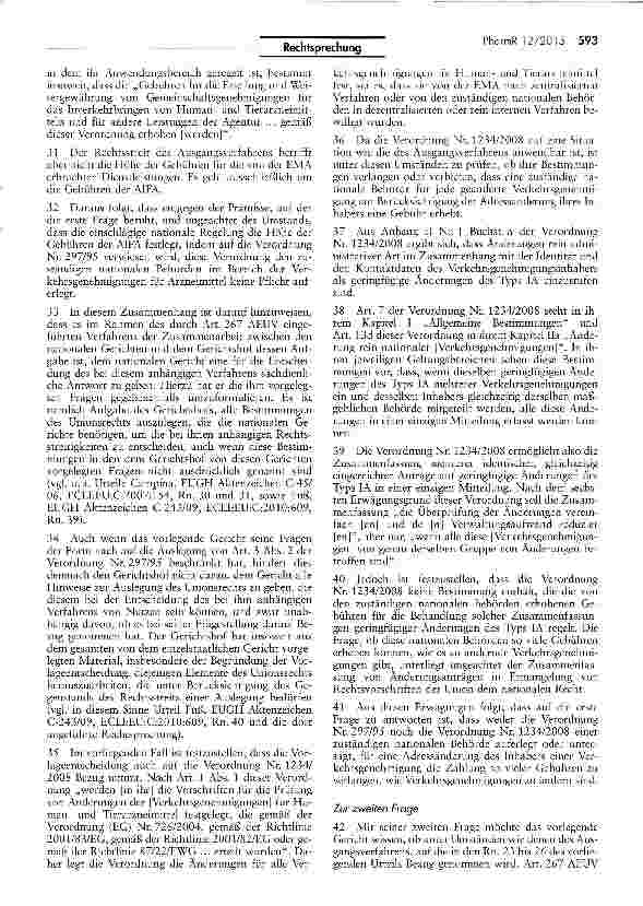 Vorschauseite 5: Gebührenhöhe bei Adressänderung des Inhabers einer ArzneimittelzulassungAEUV Art. 267; VO (EG) Nr. 297/95 Art. 3 II