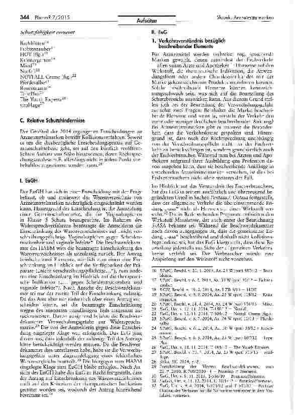 Vorschauseite 3: Die Entscheidungspraxis zu Arzneimittelmarken im Jahr 2014