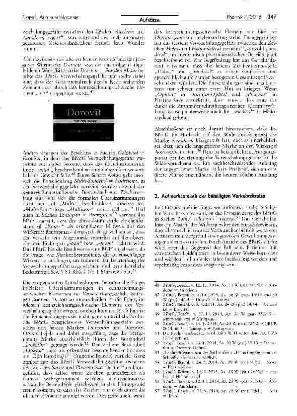 Vorschauseite 6: Die Entscheidungspraxis zu Arzneimittelmarken im Jahr 2014
