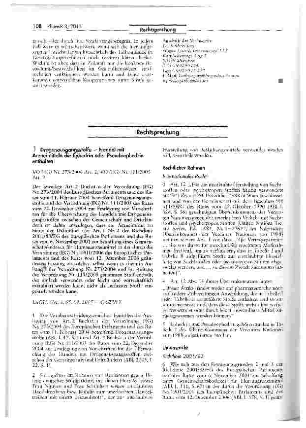 Vorschauseite 1: Drogenausgangsstoffe - Handel mit Arzneimitteln die Ephedrin oder Pseudoephedrin enthaltenVO (EG) Nr. 273/2004 Art. 2; VO (EG) Nr. 111/2005Art. 2
