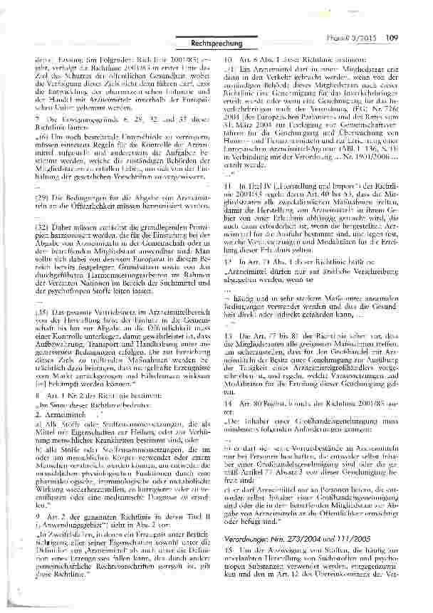 Vorschauseite 2: Drogenausgangsstoffe - Handel mit Arzneimitteln die Ephedrin oder Pseudoephedrin enthaltenVO (EG) Nr. 273/2004 Art. 2; VO (EG) Nr. 111/2005Art. 2