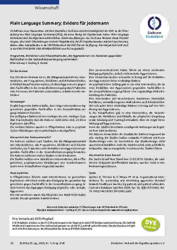Vorschauseite 1: Plain Language Summary: Evidenz für jedermann