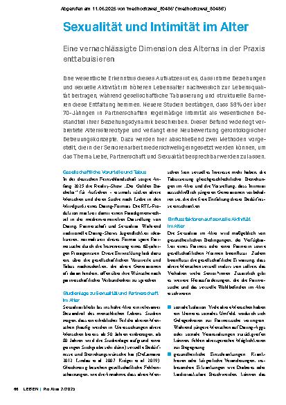 Vorschauseite 1: Sexualität und Intimität im Alter Eine vernachlässigte Dimension des Alterns in der Praxis enttabuisieren