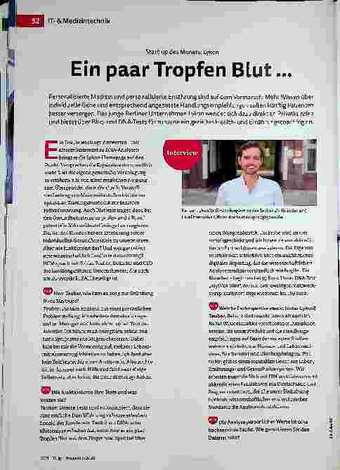 Vorschauseite 1: Start-up des Monats: Lykon Ein paar Tropfen Blut. ..