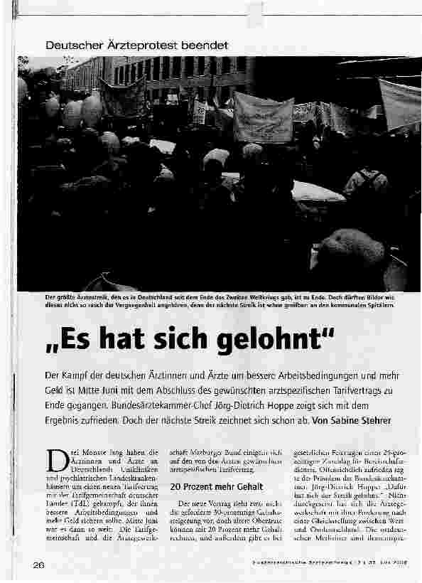 Vorschauseite 1: Deutscher Ärzteprotest beendetEs hat sich gelohnt