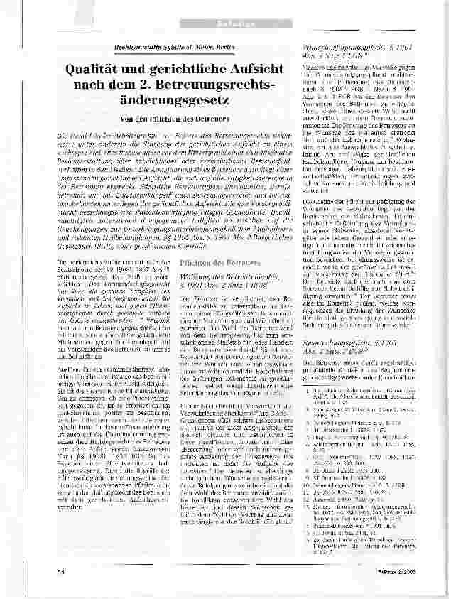 Vorschauseite 1: Qualität und gerichtliche Aufsicht nach dem 2. BetreuugsrechtsänderungsgesetzVon den Pflichten des Betreuers