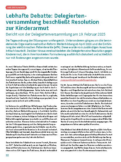 Vorschauseite 1: Lebhafte Debatte: Delegierten versammlung beschließt Resolution zur Kinderarmut