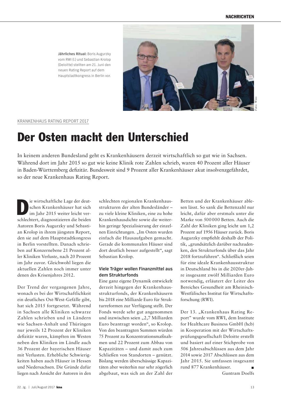 Vorschauseite 1: Krankenhaus Rating Report 2017: Der Osten macht den Unterschied