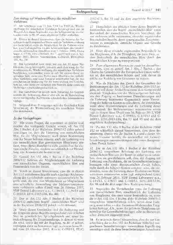 Vorschauseite 3: Steuerbefreiung für Lieferungen von aus menschlichem Blut gewonnenem Blutplasma