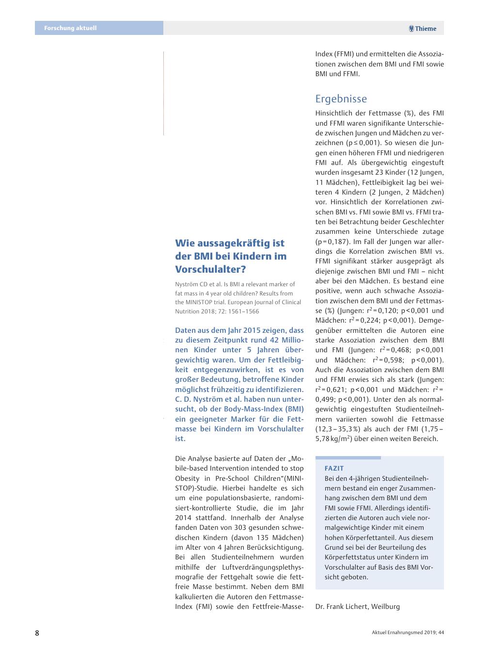 Vorschauseite 1: Wie aussagekräftig ist der BMI bei Kindern im Vorschulalter?