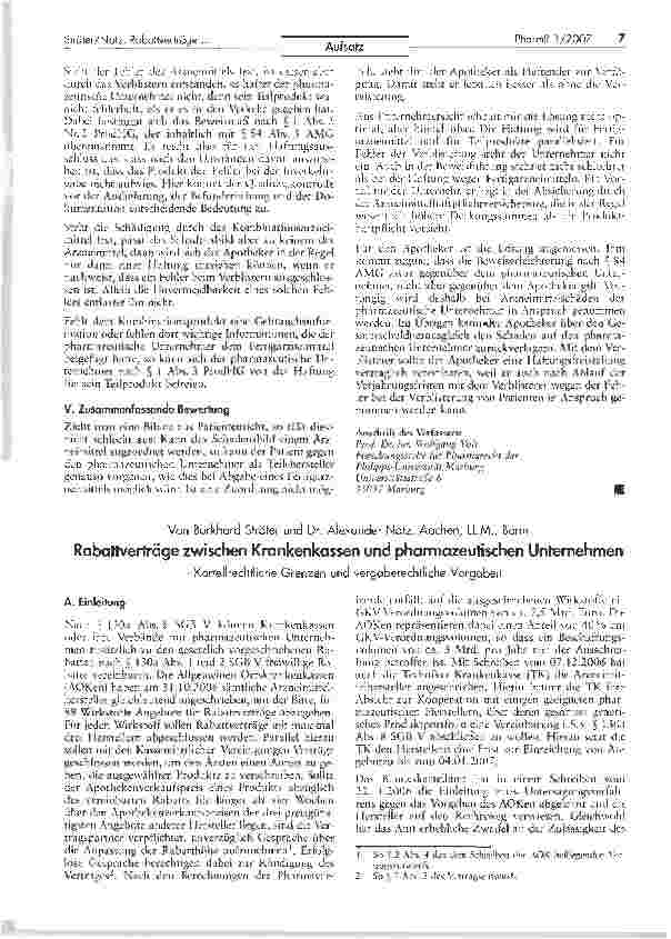 Vorschauseite 1: Rabattverträge zwischen Krankenkassen und pharmazeutischen Unternehmen