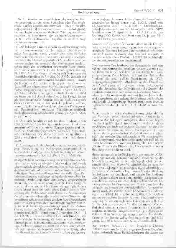 Vorschauseite 3: Anspruch auf Unterlassung der Werbung für ein Nahrungsergänzungsmittel als Präsentationsarzneimittel