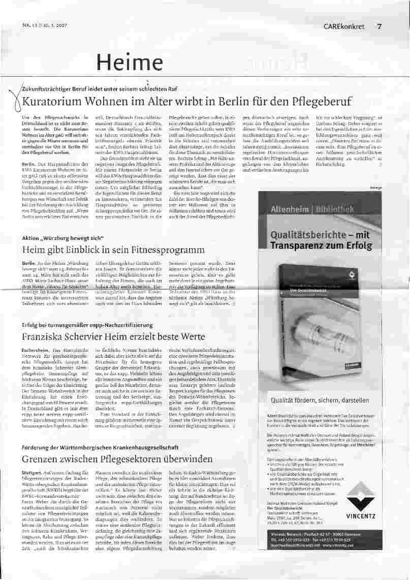 Vorschauseite 1: Kuratorium Wohnen im Alter wirbt in Berlin für den Pflegeberuf