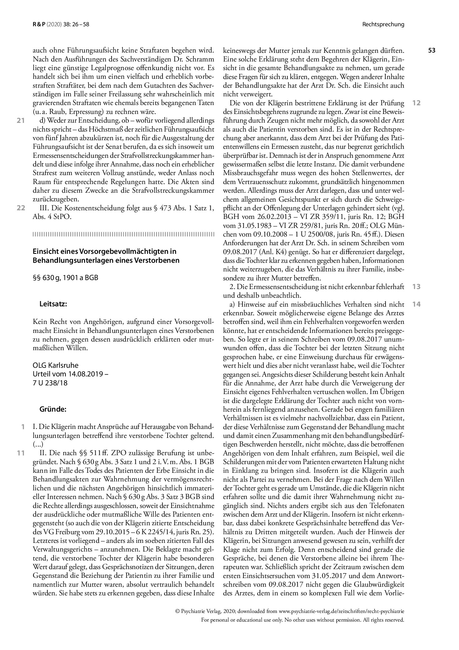Vorschauseite 3: Anfängliche Fehleinweisung in ein psychiatrisches Krankenhaus; Anrechnung der Zeiten des Maßregelvollzugs auf die Begleitstrafe